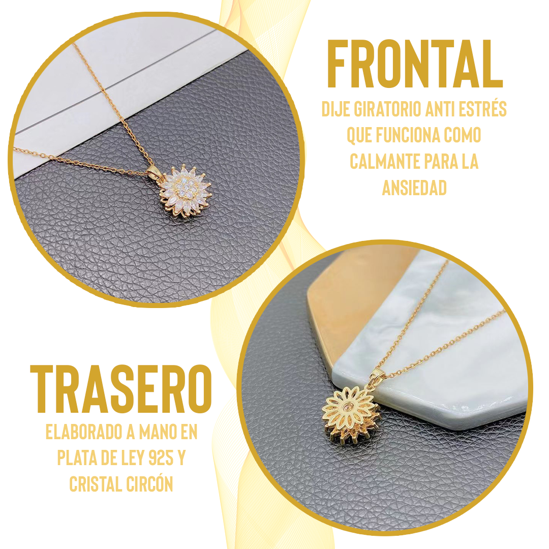 Collar Girasol Giratorio Plata 925: Brillo Radiante, Lujo y Felicidad
